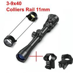Lunette de Visée 3-9X40 EG Réticule Vert-Rouge Colliers Rail 11mm Tir Tactique Airsoft Loisir