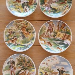 Lot de 6 Assiettes Décor de Chasse Faience de Sarreguemines