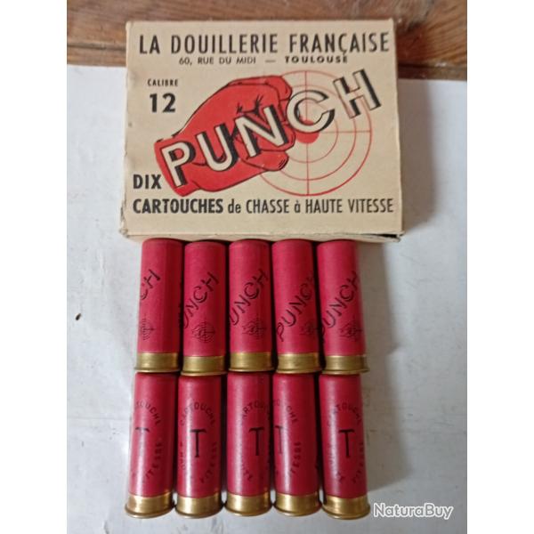 Bote  de 10 cartouches anciennes cal 12 douilles cartons  PUNCH