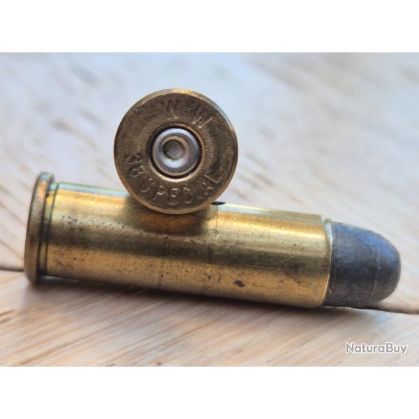 lot de 2 munitions 38 Spcial neutralises douille WW en laiton tte plomb nez rond