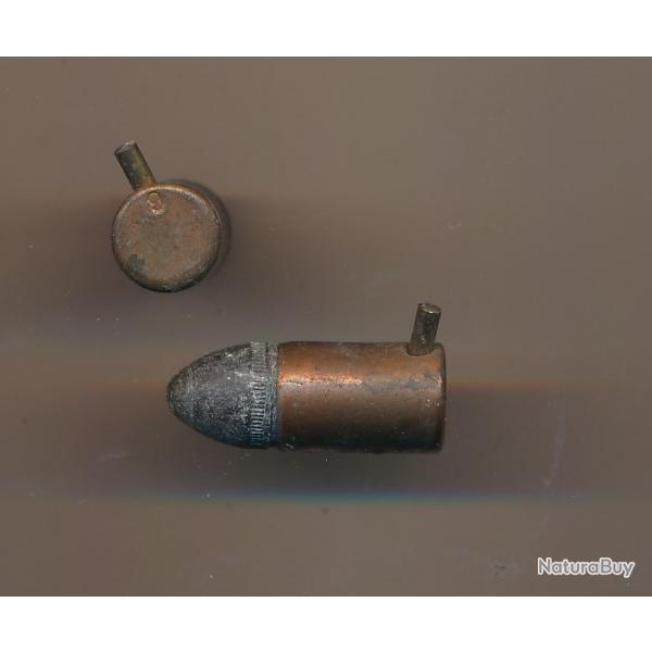 (10852) UNE CARTOUCHE CAL 9mm  LEFAUCHEUX A BROCHE  A BALLE par SFM marque " 9 "