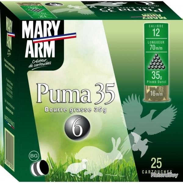 BOITE DE 25 CARTOUCHES MARY ARM PUMA 35G BOURRE GRASSE CAL.12/70 PLOMB 6