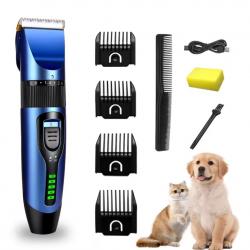 Tondeuse chien chat sans fil rechargeable silencieuse lame titane céramique Bleu