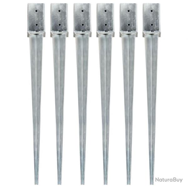 Piquets au sol 6 pcs Argent 8x8x91 cm Acier galvanis