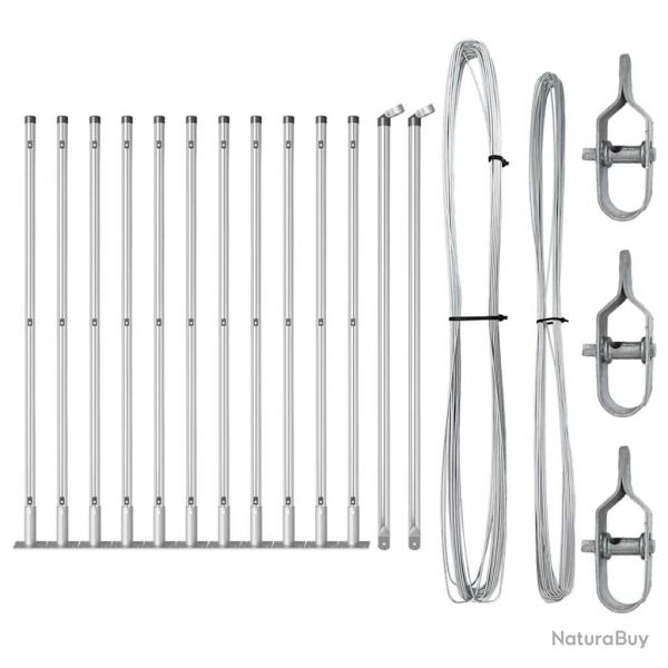 Ensemble de Pieux de Clture avec Plaques de Base 13 pcs Argent