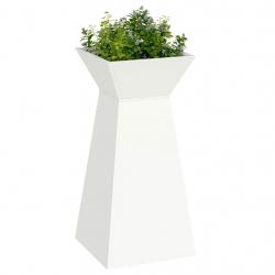 Jardinier sur colonne avec bol blanc, dimensions 35x35x73 cm en acier.