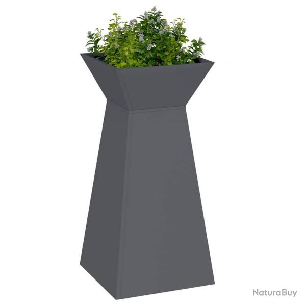 Jardinire sur pilier , bol anthracite 35x35x73 cm en acier.