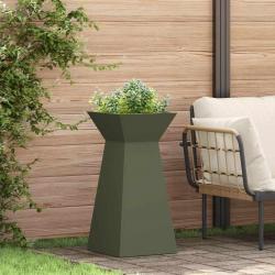 Poteau de jardin avec bol vert olive 35x35x73 cm en acier