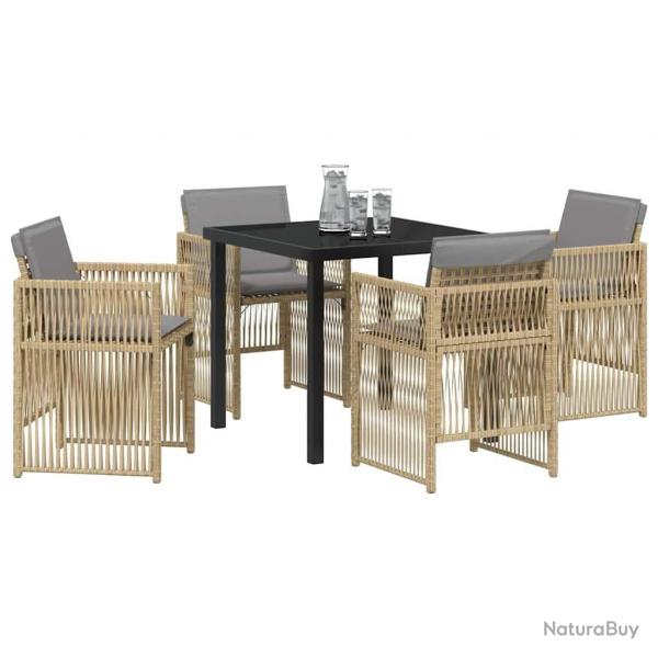 Ensemble de jardin 5 pices avec coussins beiges en rotin synthtique