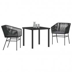 Ensemble de salle à manger jardin de 3 pièces avec coussins en poly rotin noir.