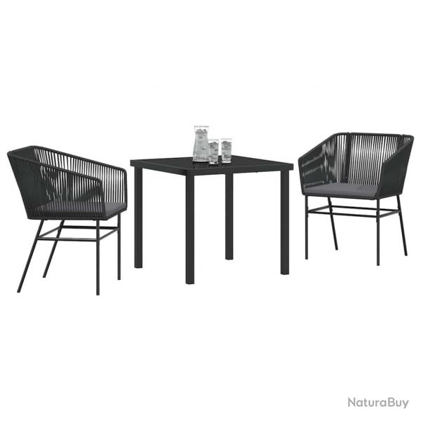 Ensemble de salle  manger jardin de 3 pices avec coussins en poly rotin noir.