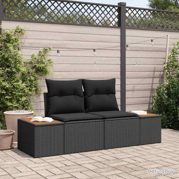 Sofa de jardin 2 places avec coussins en poly rotin noir