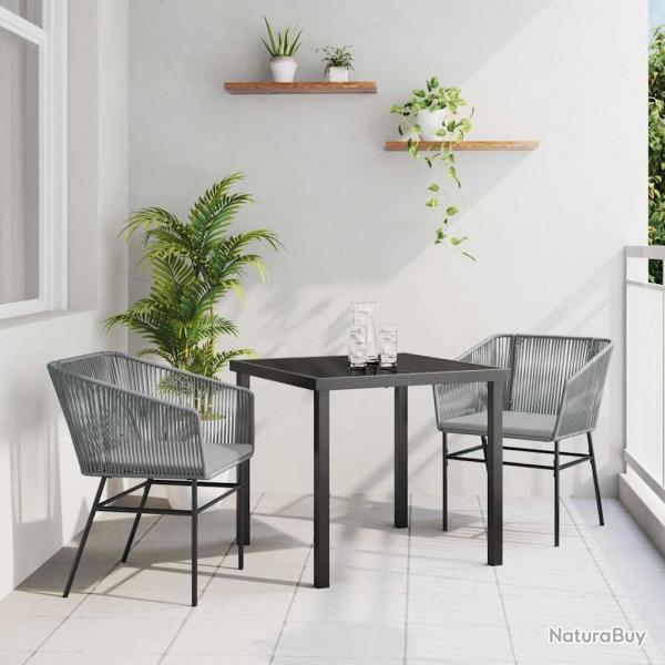 Ensemble de salle  manger de jardin 3 pices avec coussins en poly rotin gris