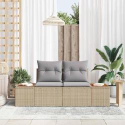 Canapé de jardin 2 places avec coussins en poly rattan beige