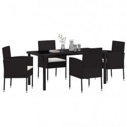 Ensemble de repas de jardin de 5 pièces avec coussins en noir poly rotin
