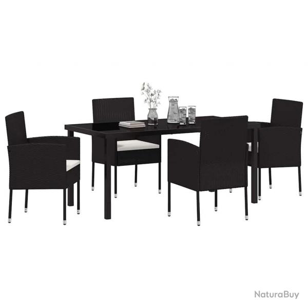 Ensemble de repas de jardin de 5 pices avec coussins en noir poly rotin