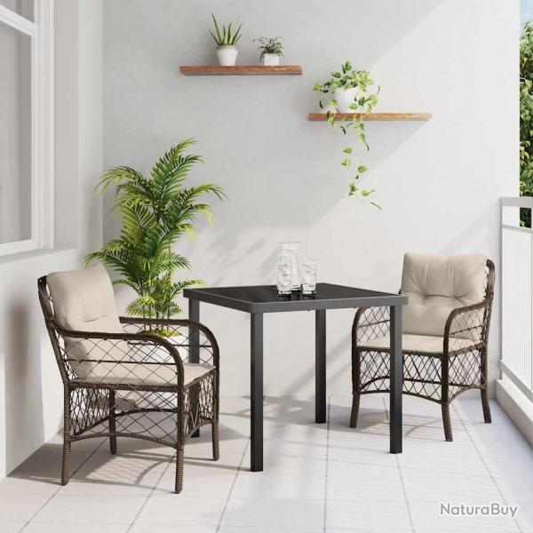 Ensemble de jardin 3 pices avec coussins marron en polyrotin