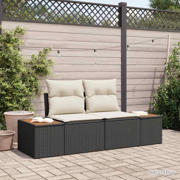 Canap de jardin 2 places avec coussins en poly rattan noir