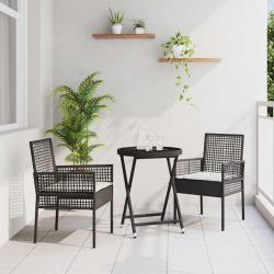 Ensemble de Bistro de Jardin 3 Pièces avec Coussins Noir en Poly Rattan