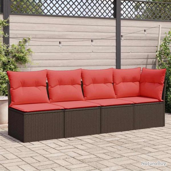 Canap de jardin avec coussins 4 places en poly rotin marron