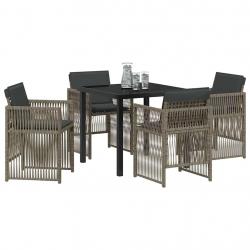 Ensemble de Salle à Manger de Jardin de 5 Pièces avec Coussins Gris en Poly Rattan