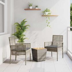 Ensemble Bistro de Jardin 3 Pièces avec Coussins Gris en Poly Rattan
