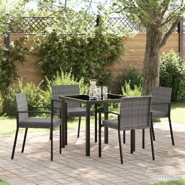 Ensemble de salle  manger de jardin 5 pices Gris Poly Rotin