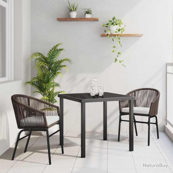 Ensemble de salle  manger de jardin de 3 pices en poly rotin brun