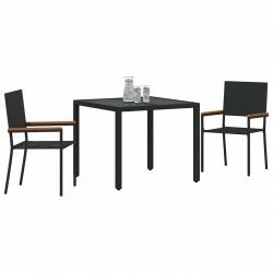 Ensemble de salle à manger de jardin 3 pièces noir en rattan poly