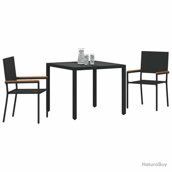 Ensemble de salle  manger de jardin 3 pices noir en rattan poly