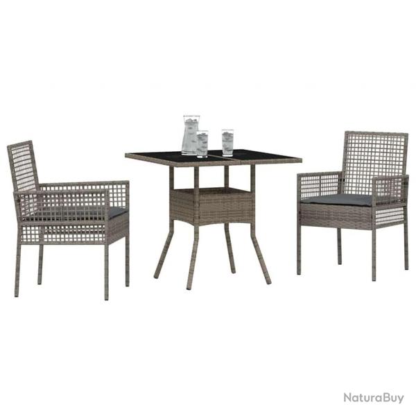 Ensemble de salle  manger de jardin 3 pices en poly rattan gris