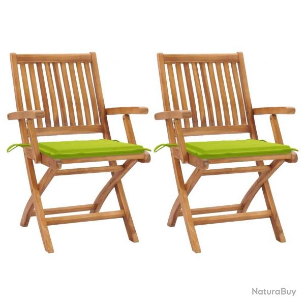 Chaises de jardin lot de 2 avec coussins vert vif Bois de teck