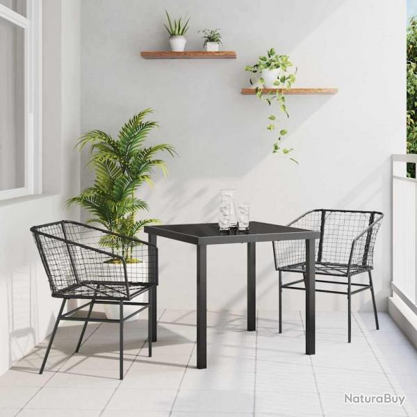 Ensemble de salle  manger de jardin , 3 pices, noires en poly rattan.
