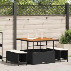 Ensemble de salle à manger de jardin 3 pièces avec coussins Rattan Poly Noir Acacia
