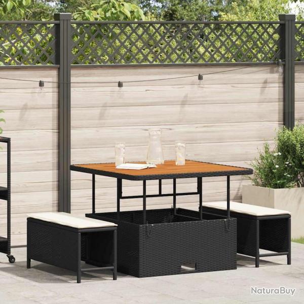 Ensemble de salle  manger de jardin 3 pices avec coussins Rattan Poly Noir Acacia
