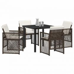 Ensemble de salle à manger de jardin 5 pièces avec coussins marron poly rattan