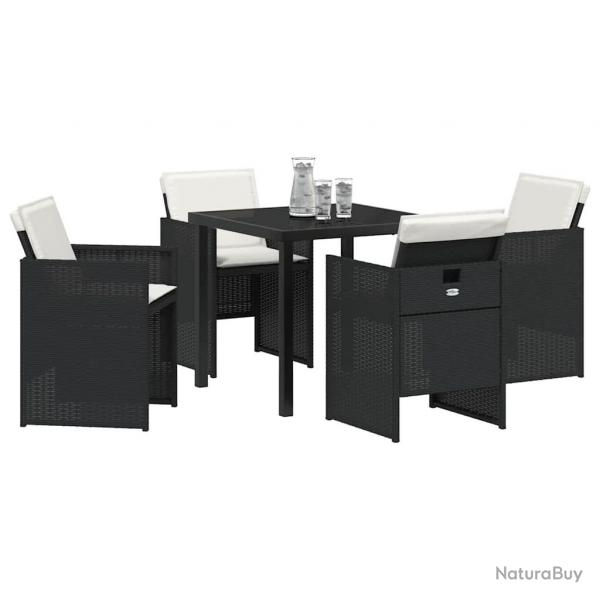 Ensemble de Salle  Manger de Jardin 5 Pices avec Coussins en Rattan Noir