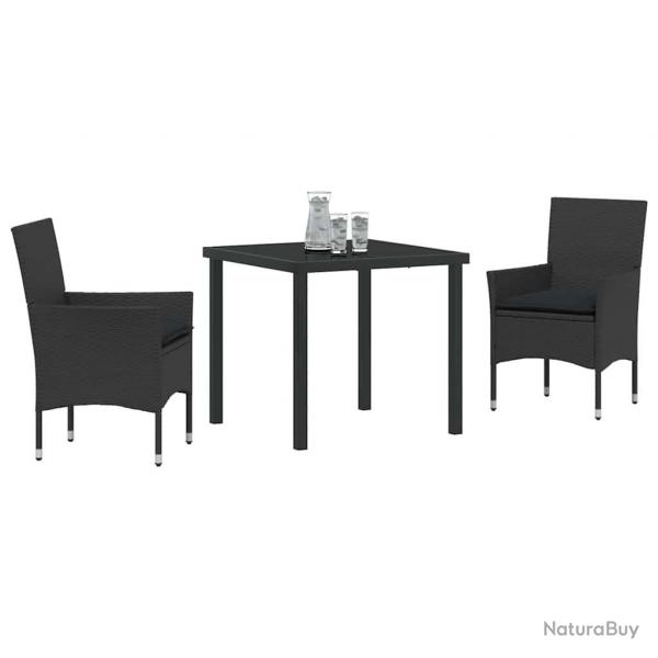 Ensemble de jardin 3 pices avec coussins en rotin noir