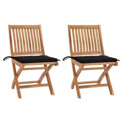 Chaises de jardin lot de 2 et coussins noir Bois de teck massif