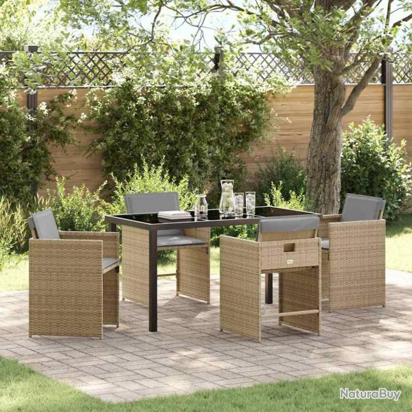 Set de salle  manger de jardin 5 pices avec coussins, en poly rotin beige
