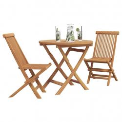 Set de bistro de jardin pliant en 3 pièces en bois d'acacia massif