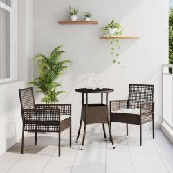 Ensemble de Salle à Manger de Jardin 3 Pièces Marron Poly Rattan