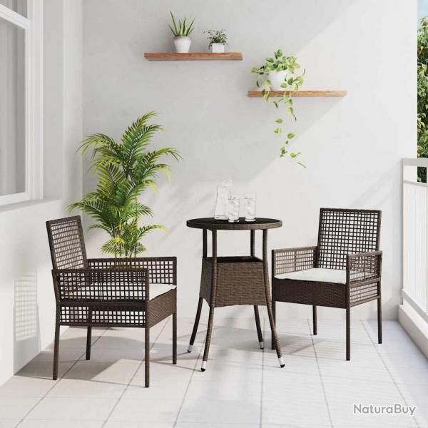 Ensemble de Salle  Manger de Jardin 3 Pices Marron Poly Rattan