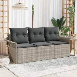 Set 3 Pièces Canapé Jardin Coussins Gris Clair Poly Rattan