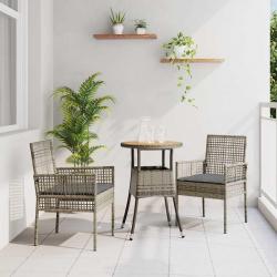 Ensemble de salle à manger de jardin 3 pièces en poly rotin gris