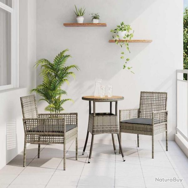 Ensemble de salle  manger de jardin 3 pices en poly rotin gris