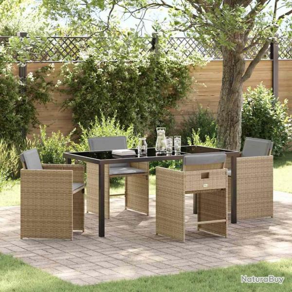 Set de salle  manger de jardin 5 pices avec coussins en poly rotin beige.