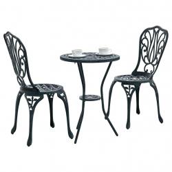 Ensemble de jardin bistro 3 pièces vert en aluminium style fonte