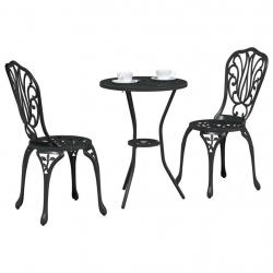 Set de bistrot de jardin 3 pièces Noir en alu moulé