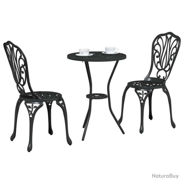 Set de bistrot de jardin 3 pices Noir en alu moul